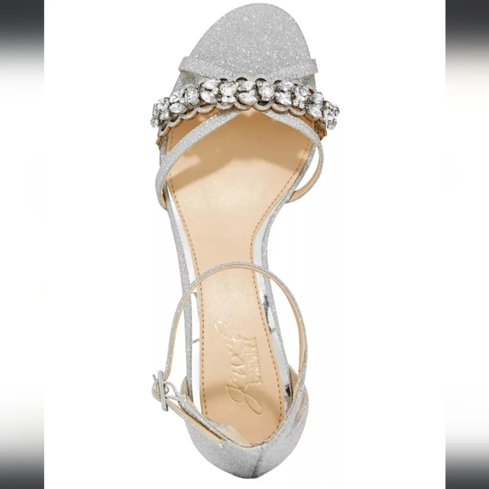 Jewel Badgley Mischka Giona Evening Sandals Silver Glitter 10 - Picture 4 of 8